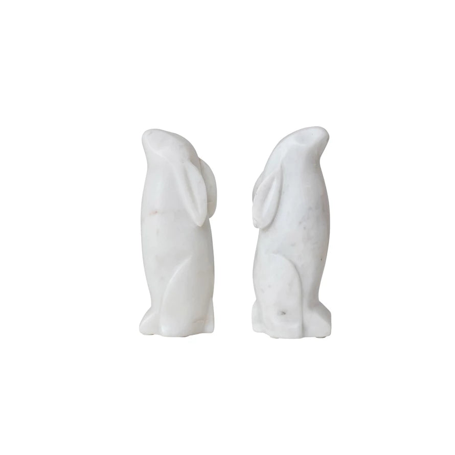 Hand-Carved Marble Rabbit Bookends