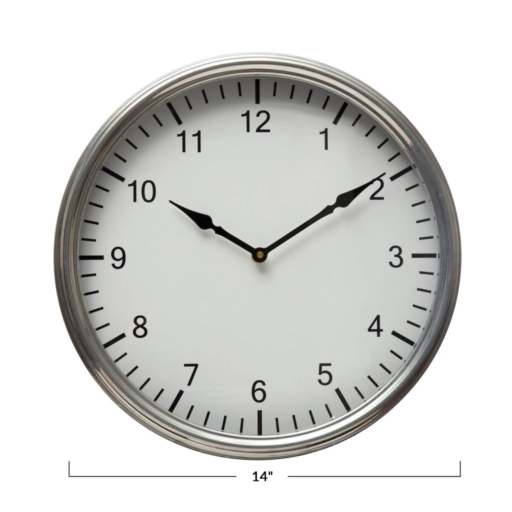 Metal Wall Clock, Antique Nickel Finish (Requires 1-AA Battery)