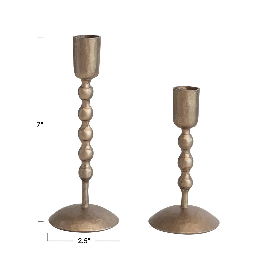 Hand-Forged Iron Taper Holders, Antique Brass Finish,