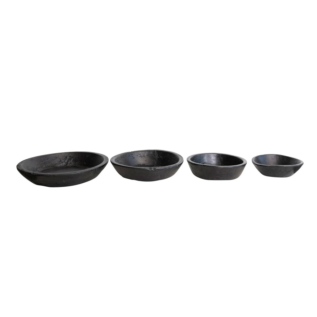 Round Decorative Reclaimed Wood Vintage Reproduction Bowls, Black