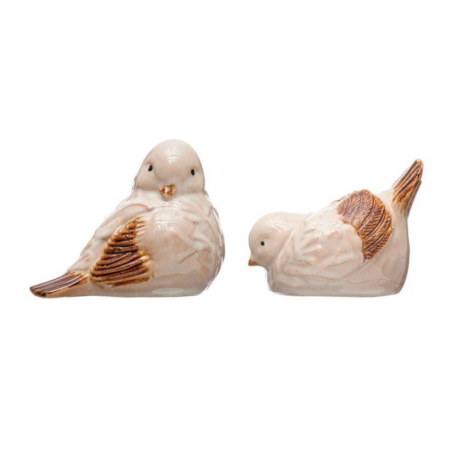 Stoneware Bird, Cream Color & Brown, 2 Styles