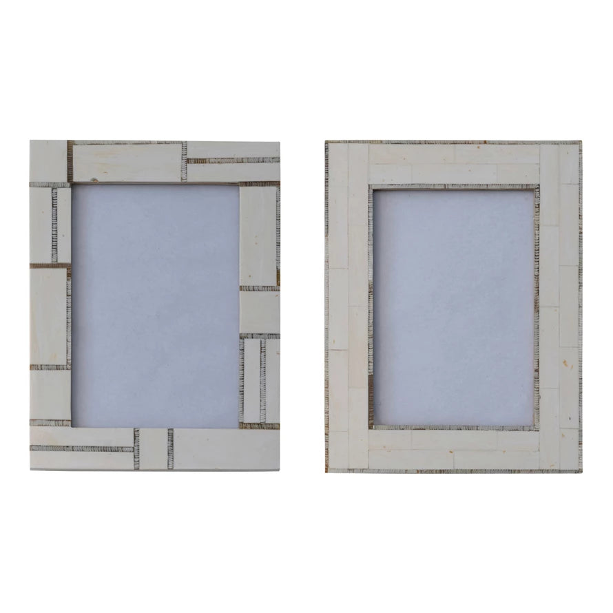 Resin Photo Frame w/ Horn Inlay, Ivory Color, 2 Styles (Each One Will Vary)Resin Photo Frame w/ Horn Inlay, Ivory Color, 2 Styles (Each One Will Vary)