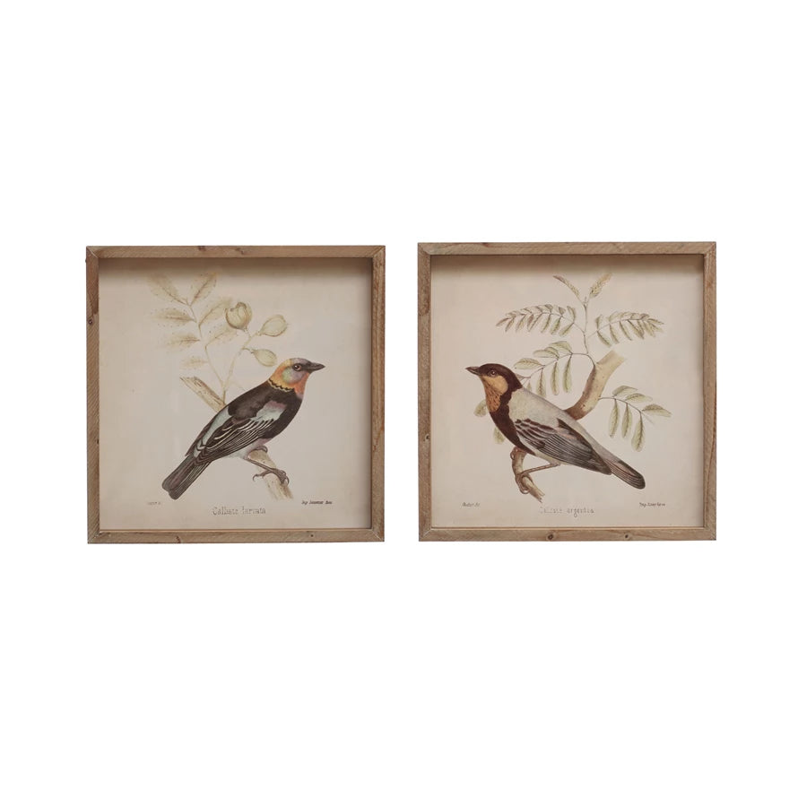 Wood Framed Glass Wall Décor w/ Bird, 2 Styles