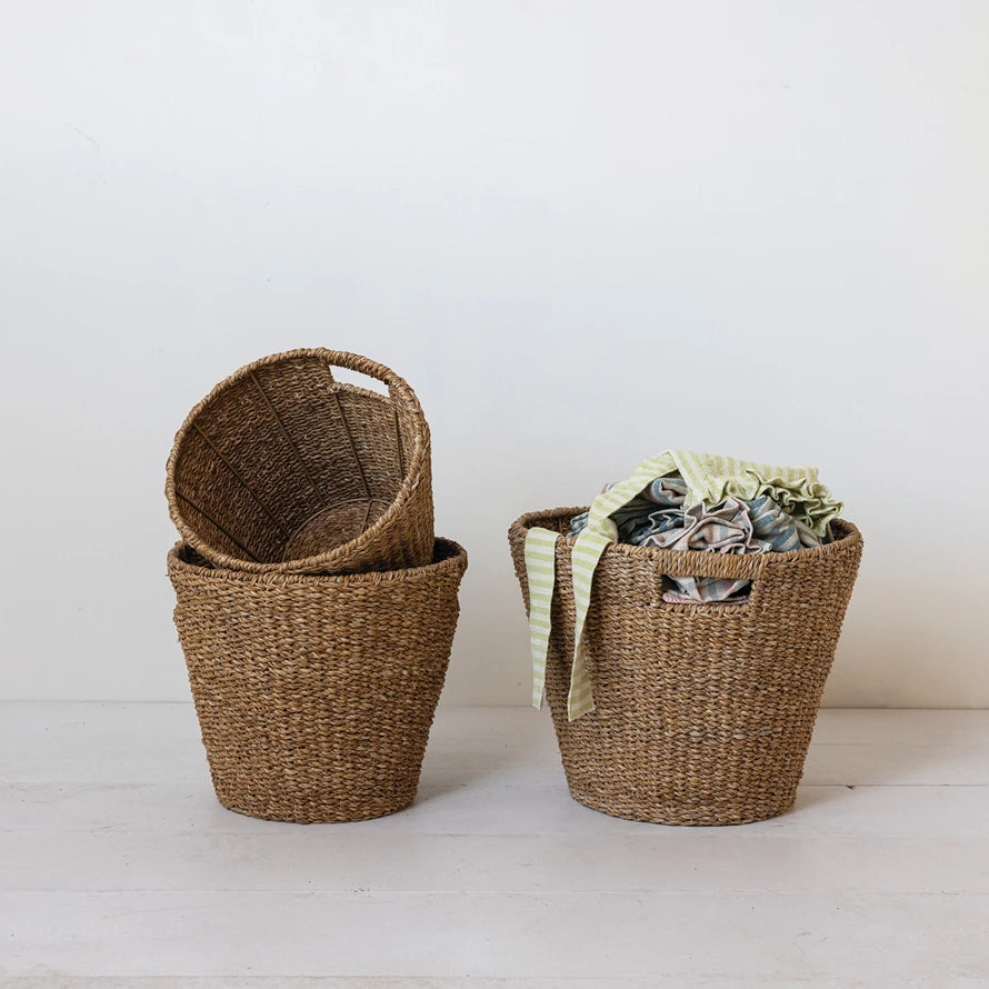 Hand-Woven Seagrass Baskets w/ Handles, Natural