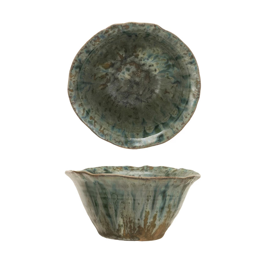 Stoneware Bowl, Reactive Crackle Glaze (Each One Will Vary)