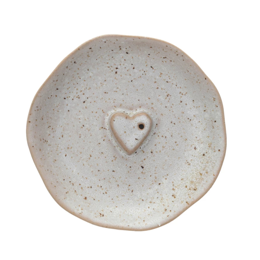 Stoneware Incense Dish/Holder w/ Embossed Heart (Each One Will Vary)