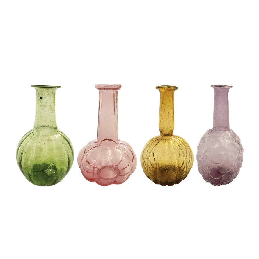 Hand-Blown Recycled Glass Vases, 4 Styles,(Each One Will Vary)