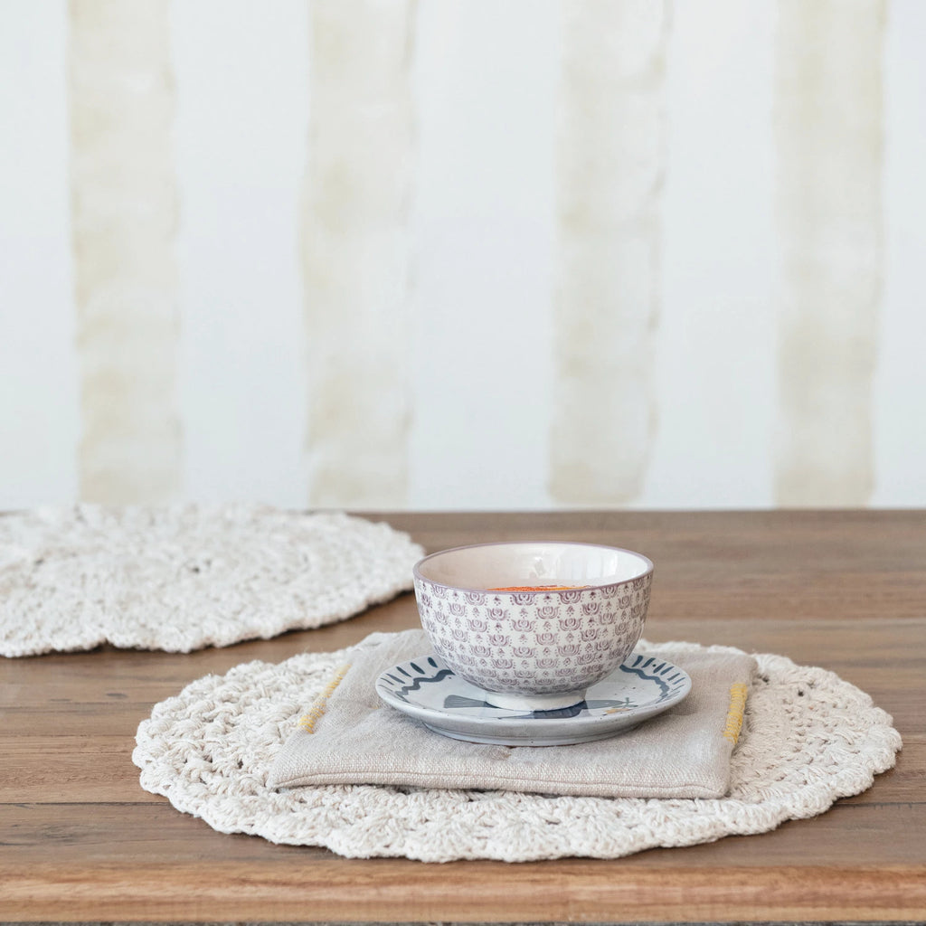 Recycled Cotton Blend Crocheted Placemat, Natural