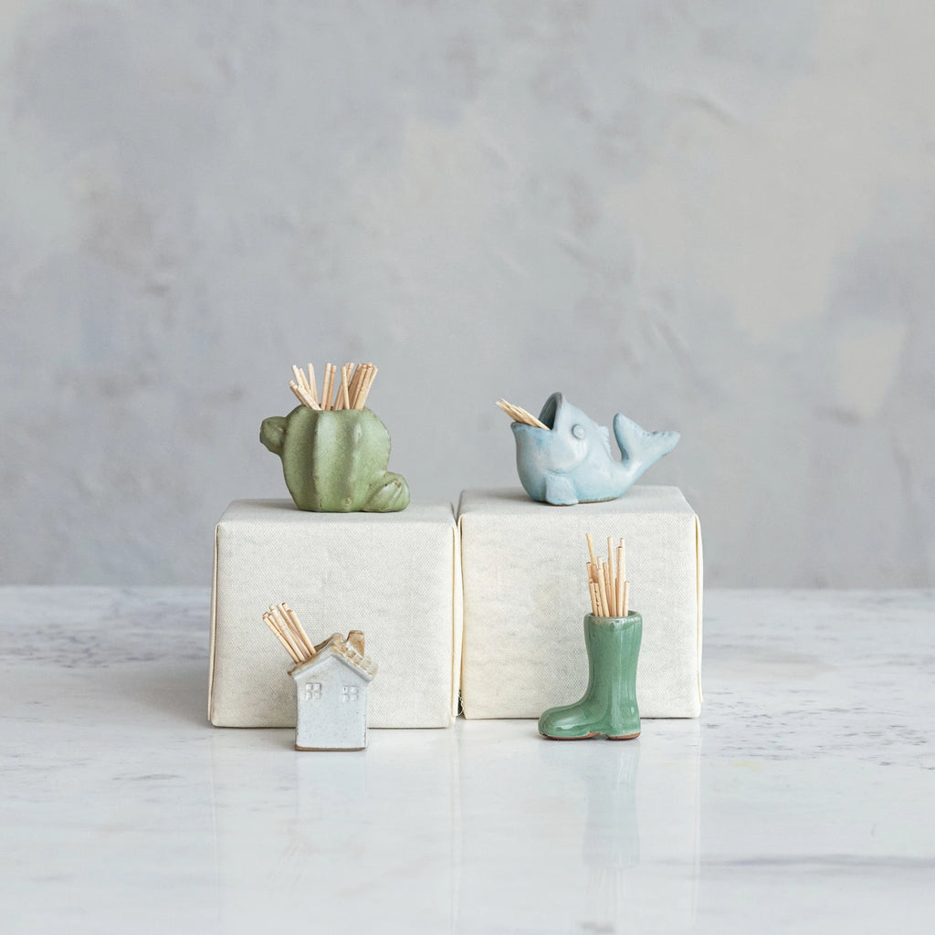 Stoneware House Shaped Toothpick Holder (Each One Will Vary)