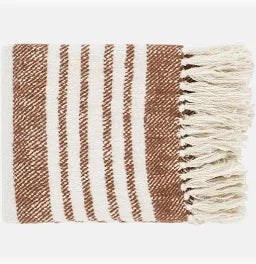 Woven Cotton Blend Throw w/Tassels, brown and cream