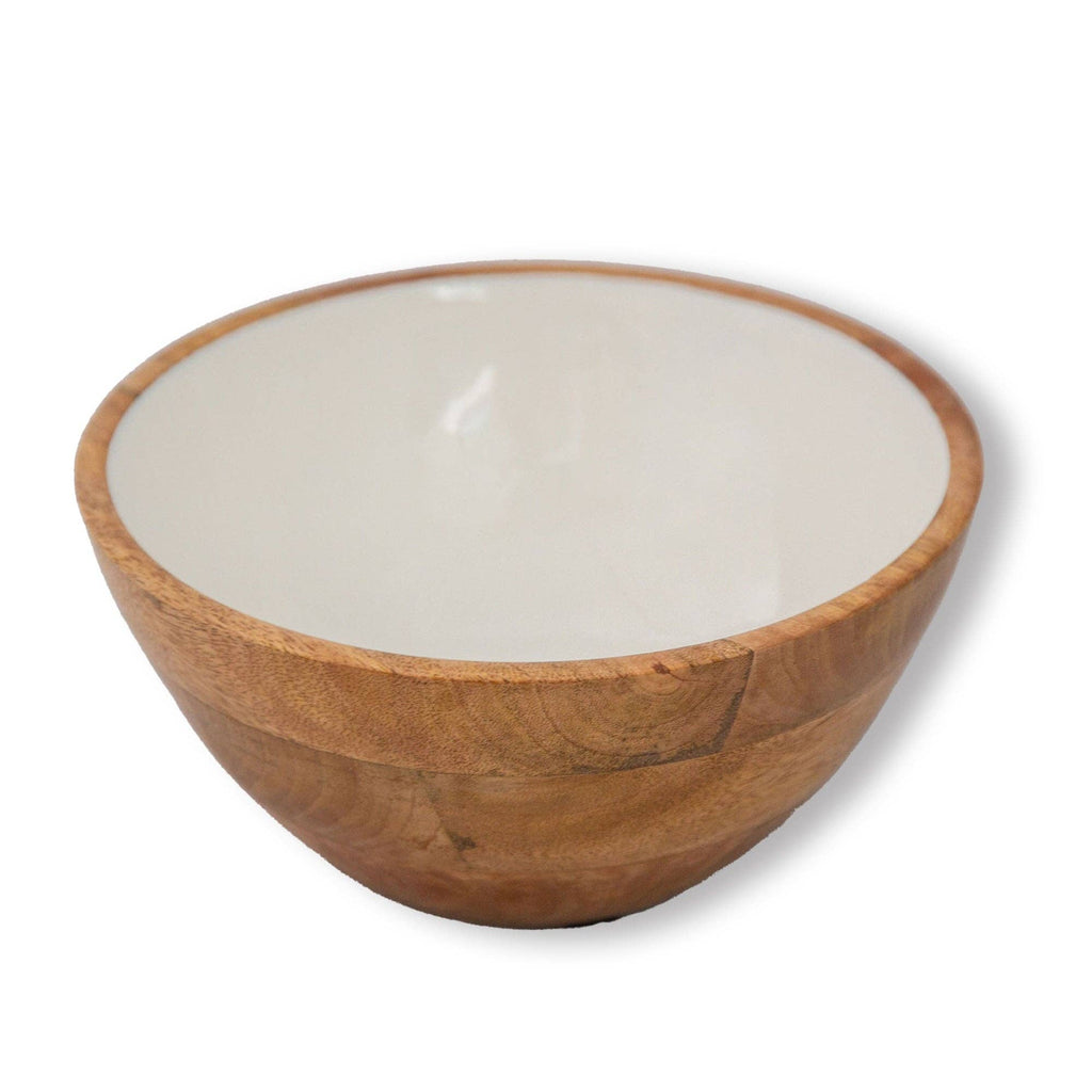 Wood + White Collection, Medium Salad Bowl & Servers Set