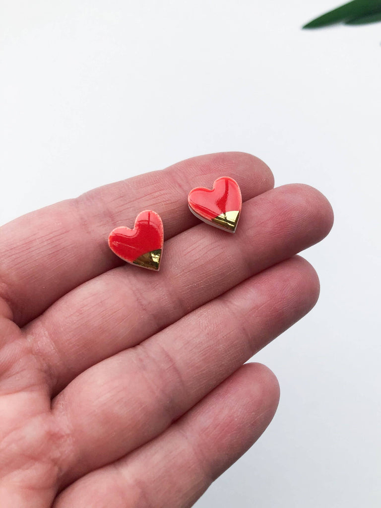 Strawberry Red Heart Earrings On Silver Plated