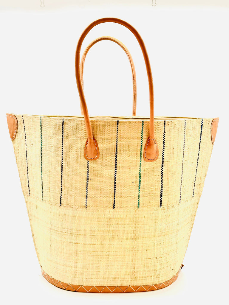 Santa Cruz Two Tone Pinstripes Large Straw Tote Bag