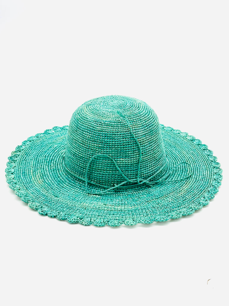 4" Brim Genevieve Crochet Straw Sun Hat with Floral Edge