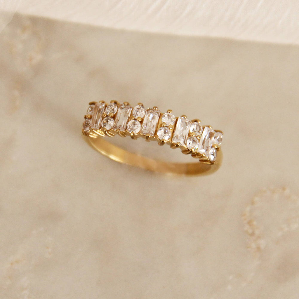 Baguette and Round CZ Wide Band Ring