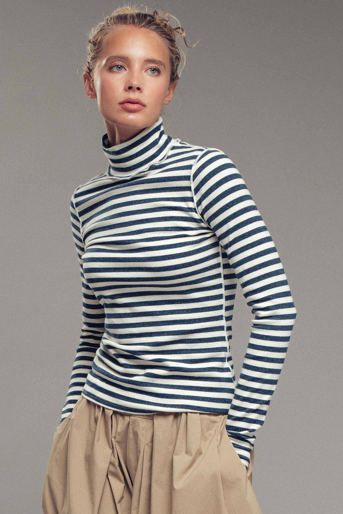 Striped Turtleneck Knit Top