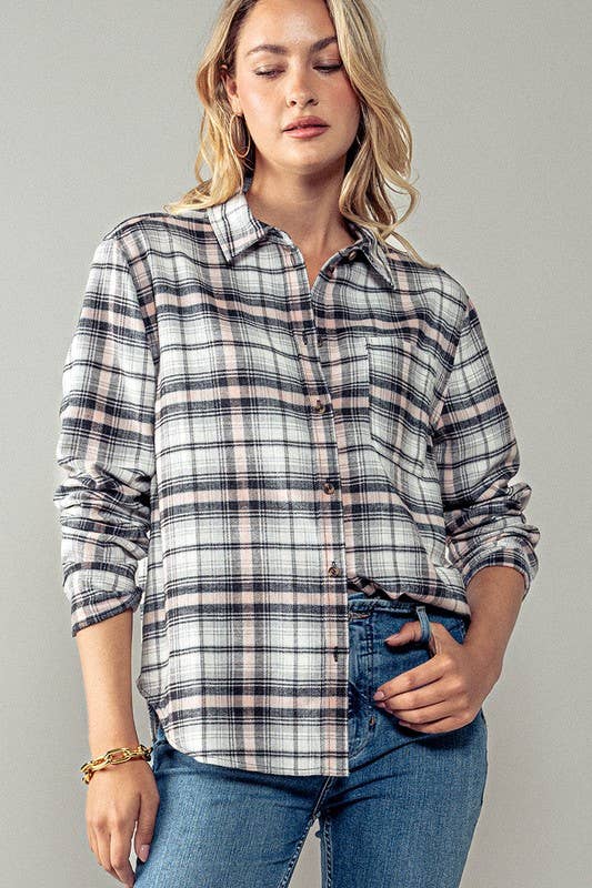 PLAID FLANNEL BUTTON DOWN SHIRT Teal Blue