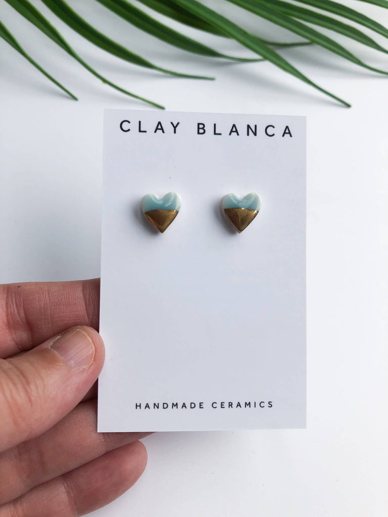 Porcelain Sky Blue Heart Stud Earrings