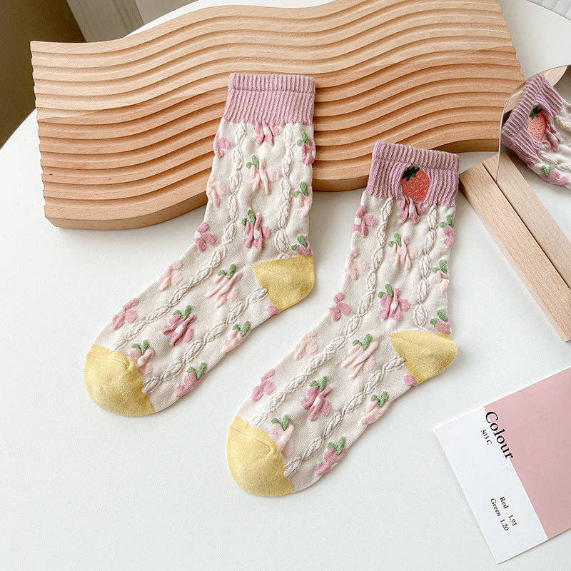 Rufia -  Strawberry Floral Pattern Women's Socks