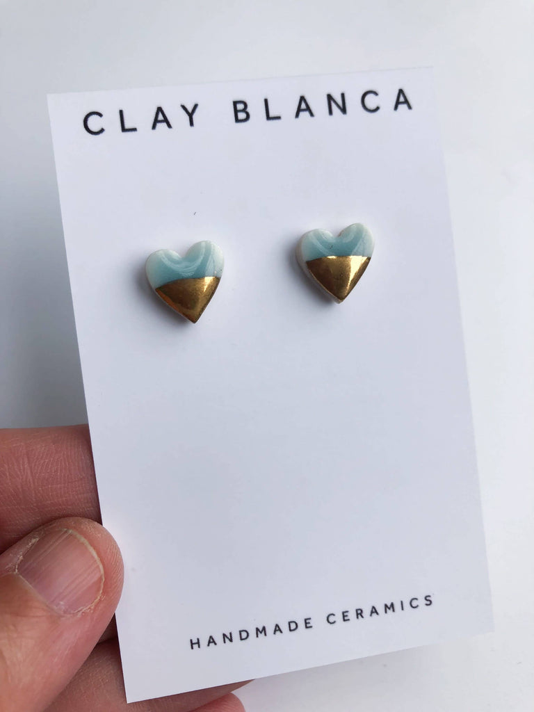 Porcelain Sky Blue Heart Stud Earrings