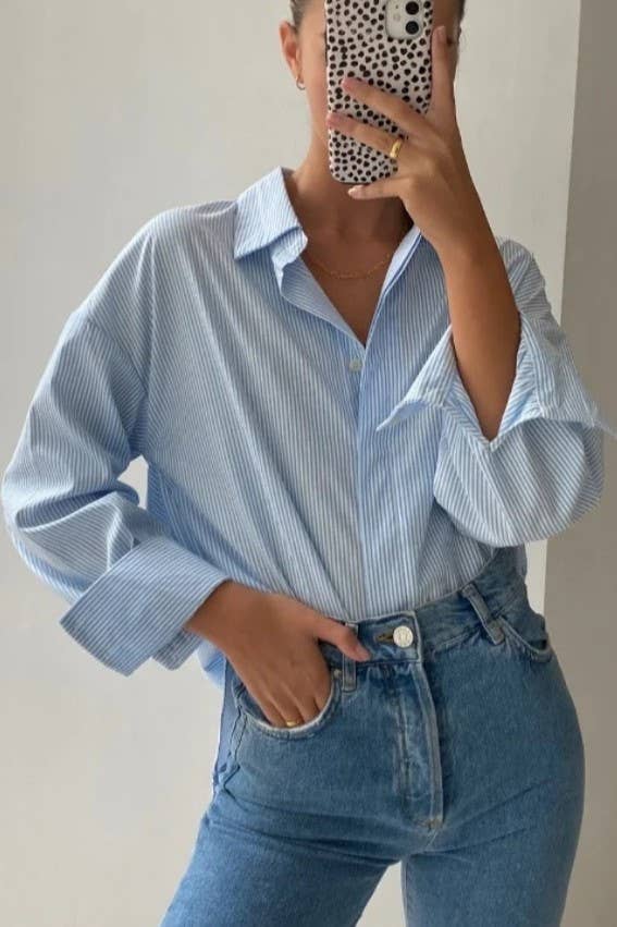 classic stripe oversized button down basic shirt: Ash