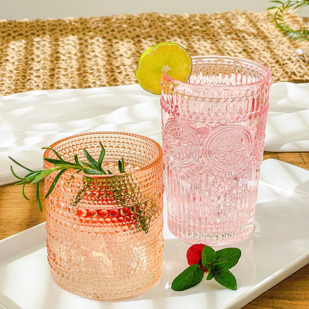 10 oz Beaded Rose Gold Old Fashion Drinking Glasses