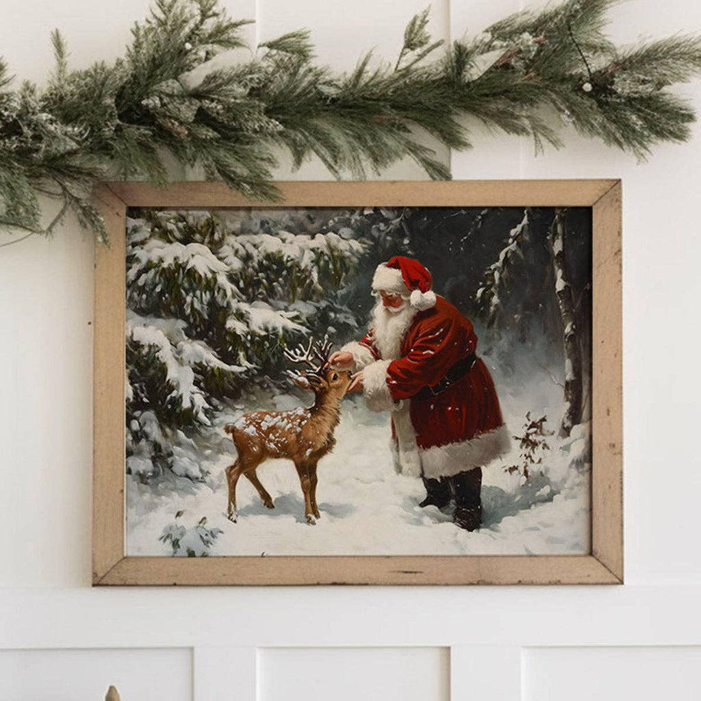 Santa Claus & Baby Deer Art Print