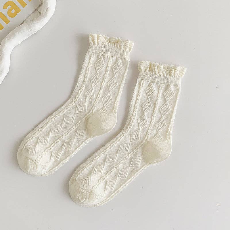 Rufia - White Rolled Edge Socks for Women