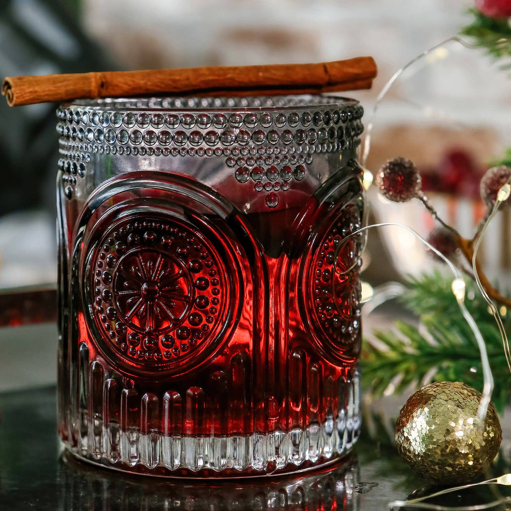 10 oz. Ribbed Retro Arch Floral Smoke Grey Drinking Glasses