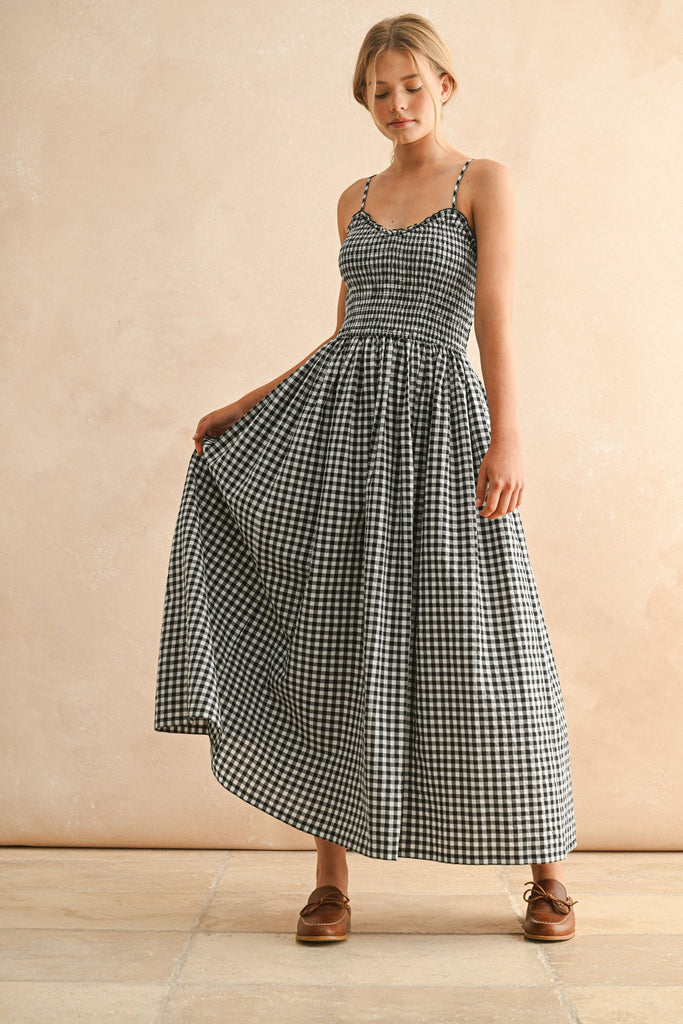 D5019   GINGHAM PRINT LONG DRESS