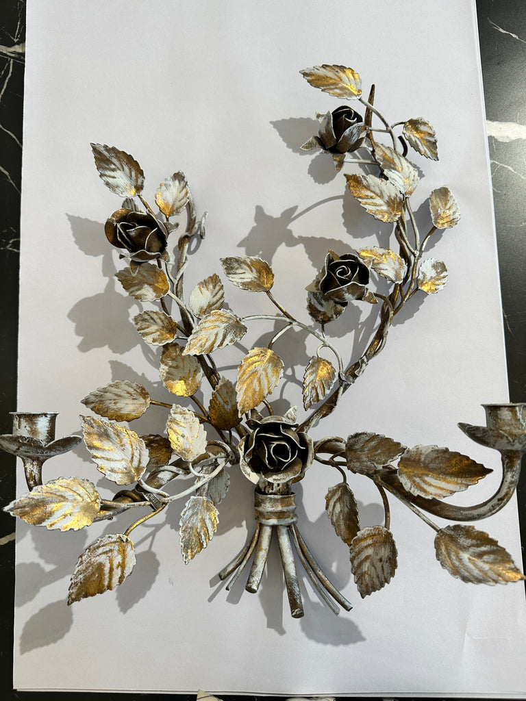 Gold metal rose candle holder