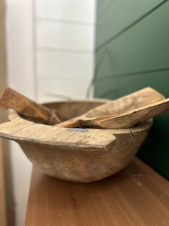 Antique Wood Dough Bowl Large Round