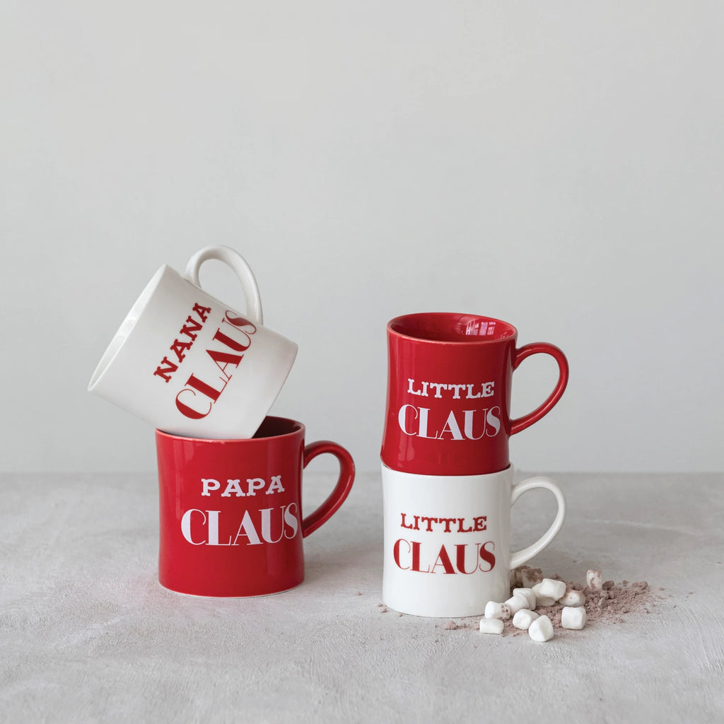 Stoneware Mug "Little Claus", Red & White, 2 Styles