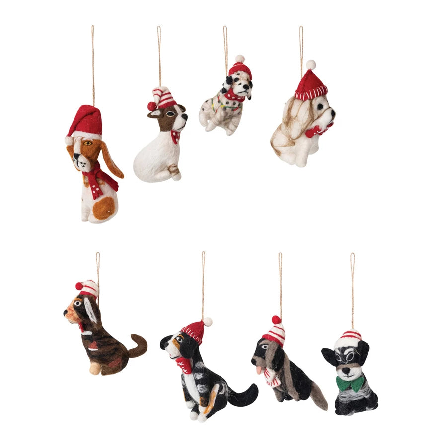 Handmade Wool Felt Dog Ornament, 8 Styles