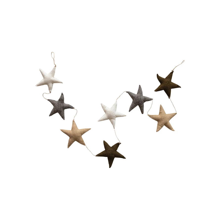 Handmade Wool Felt Star Garland, Multi Color