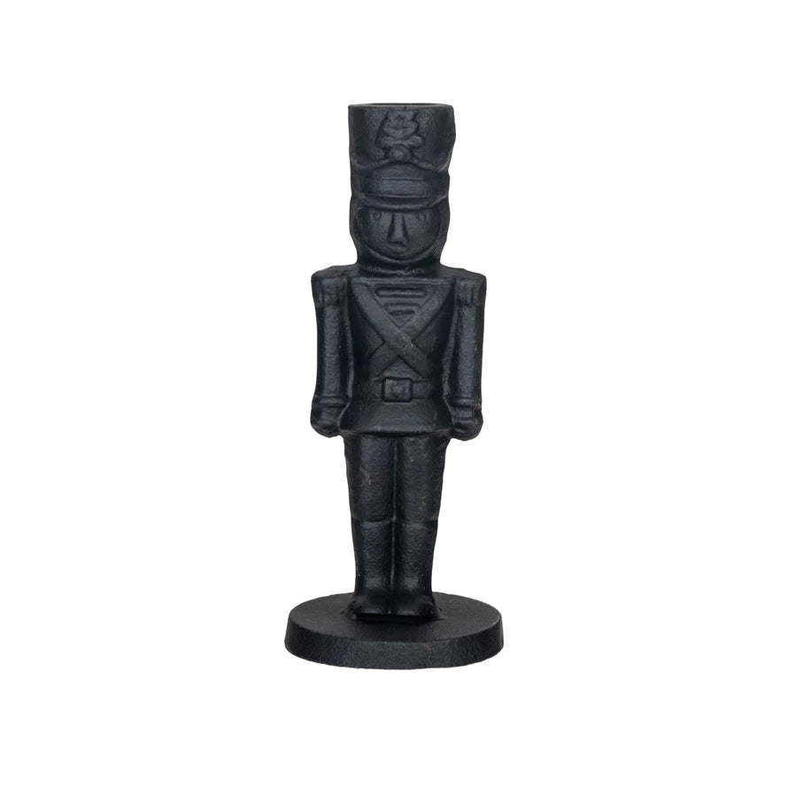 Cast Iron Soldier Shaped Taper Holder, Black