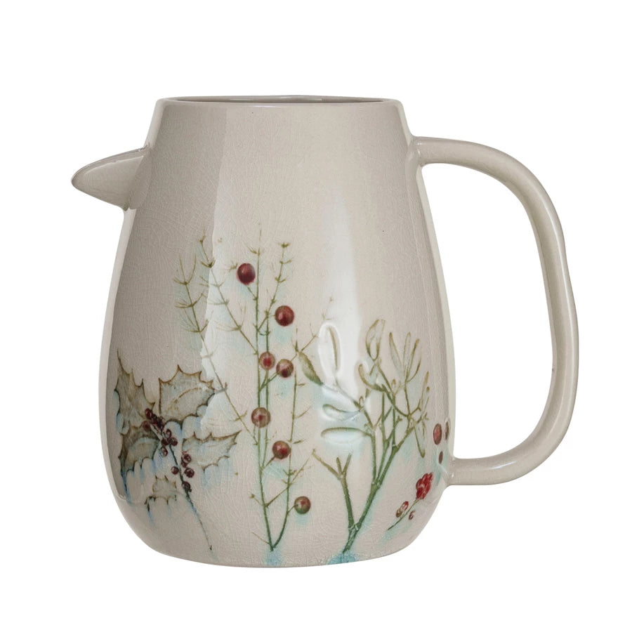 50 oz. Debossed Stoneware Pitcher w/ Seasonal Botanicals (Each One Will Vary)