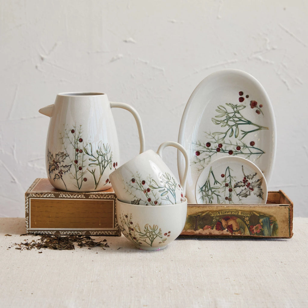 Debossed Stoneware Bowl w/ Seasonal Botanicals (Each One Will Vary)