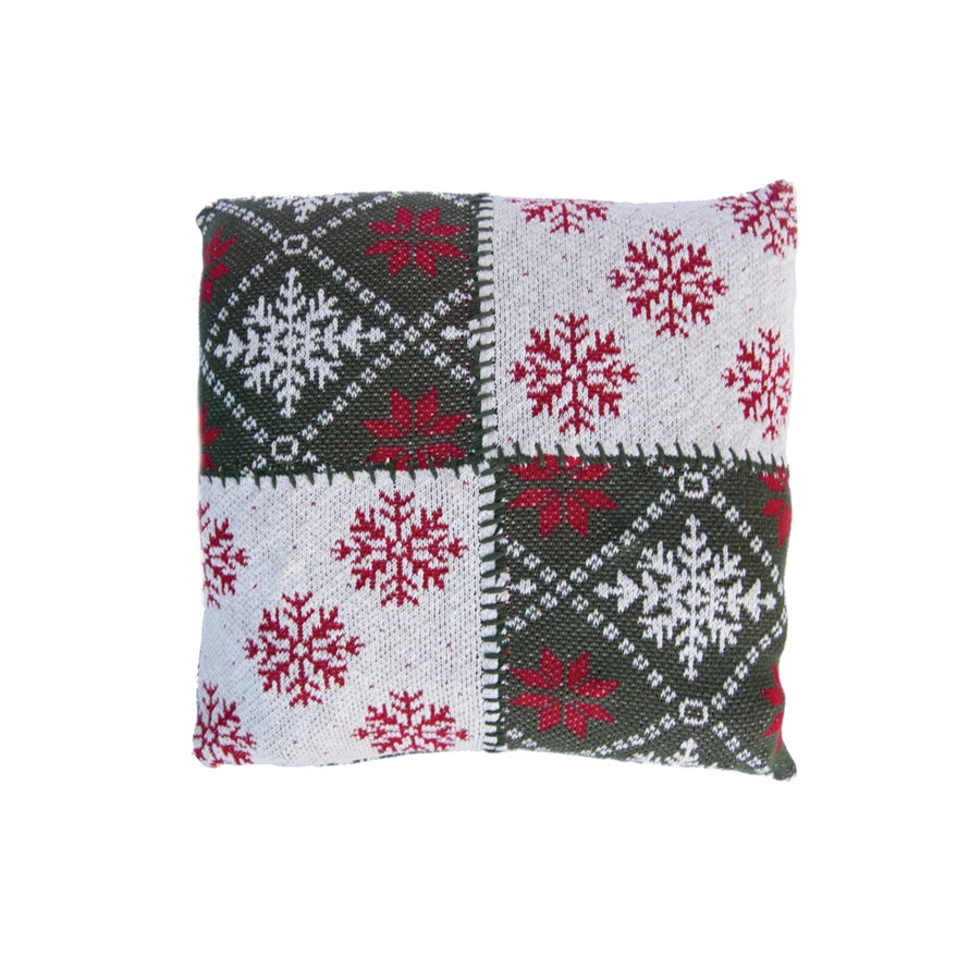 20" Square Cotton Knit Pillow w/ Snowflake Patterns, Multi Color