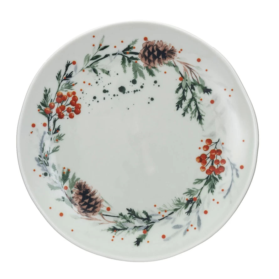 Stoneware Plate w/ Seasonal Botanicals, Multi Color