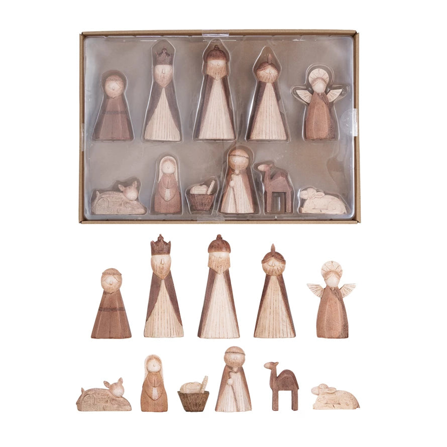 Resin Nativity, Wood Finish, Boxed Set of 11