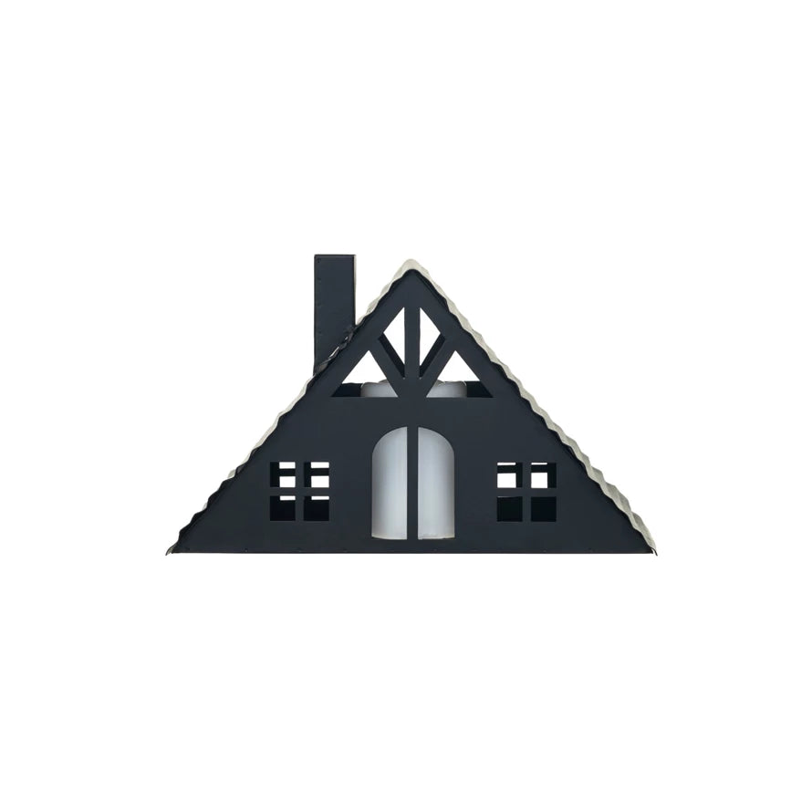 Metal House w/ LED Candle, Black