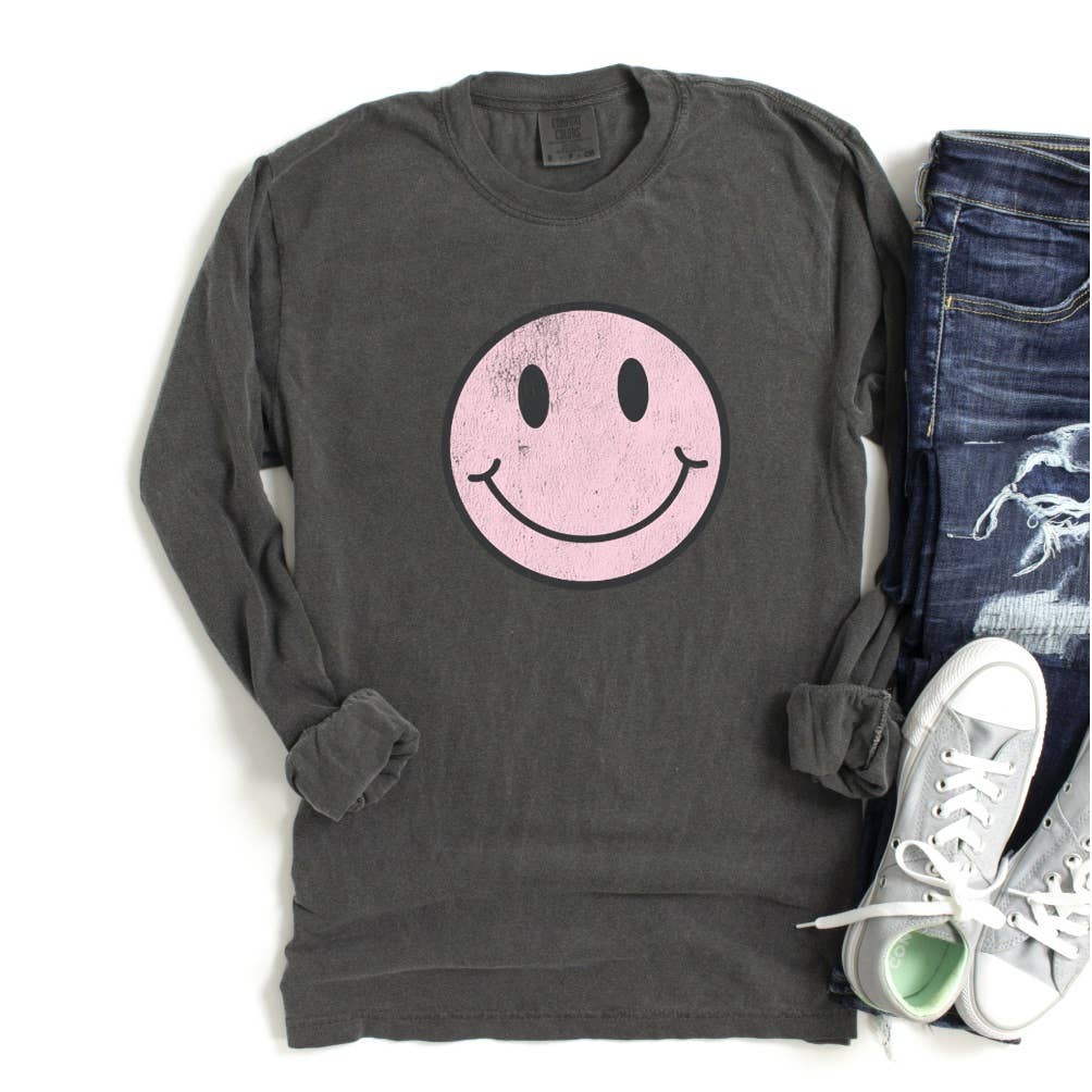 SMILEY HAPPY FACE Graphic Garment dyed T-Shirt