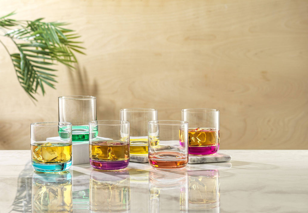 Hue Colored Whiskey Tumbler Glasses, Set of 6