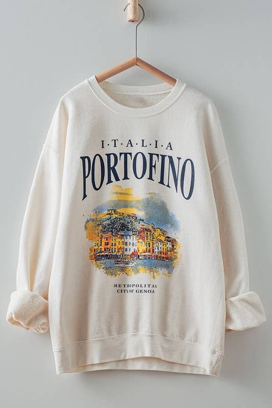 OVERSIZED ITALIA PORTOFINO GRAPHIC SWEATSHIRT: CREAM