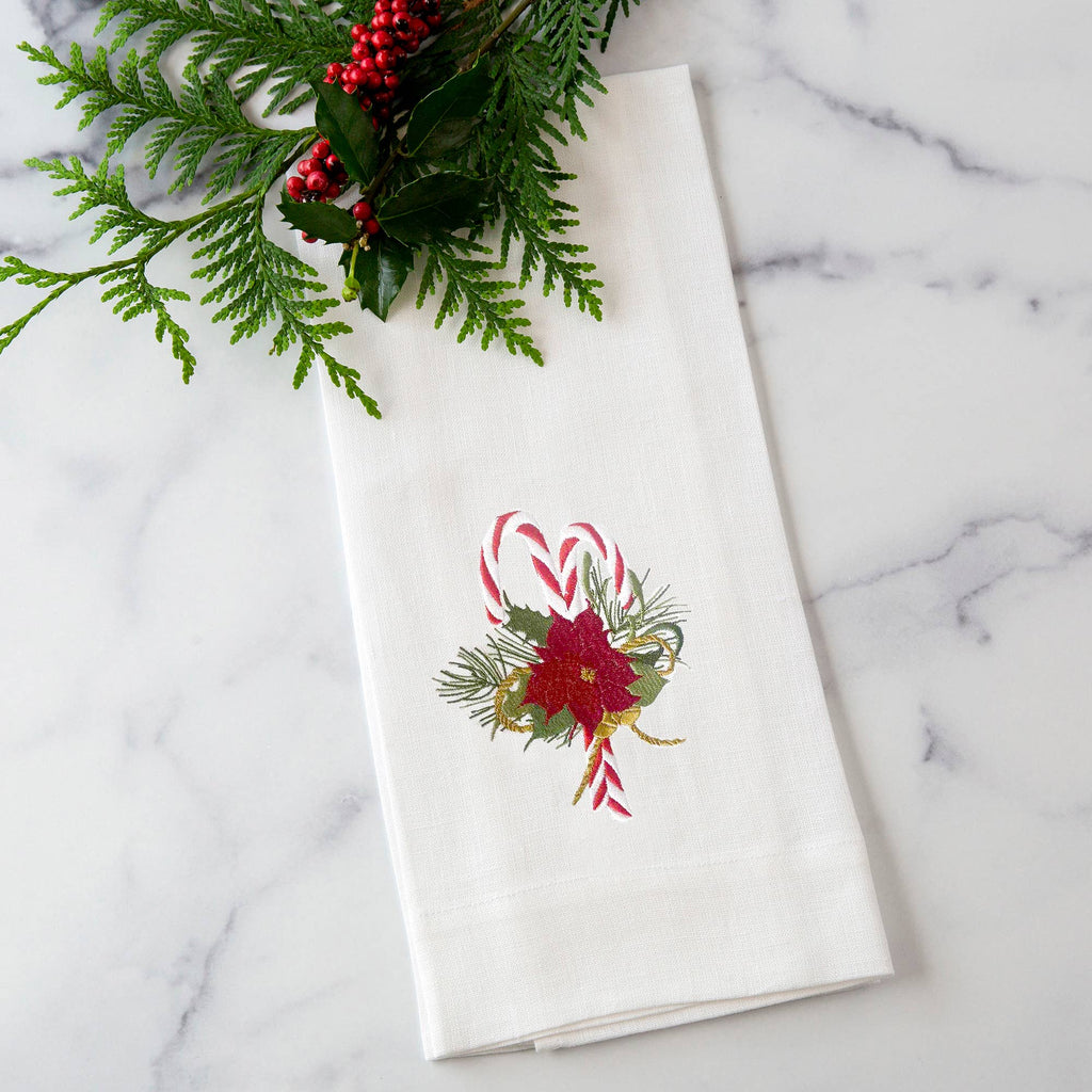 Candy Cane Linen Towel - Christmas