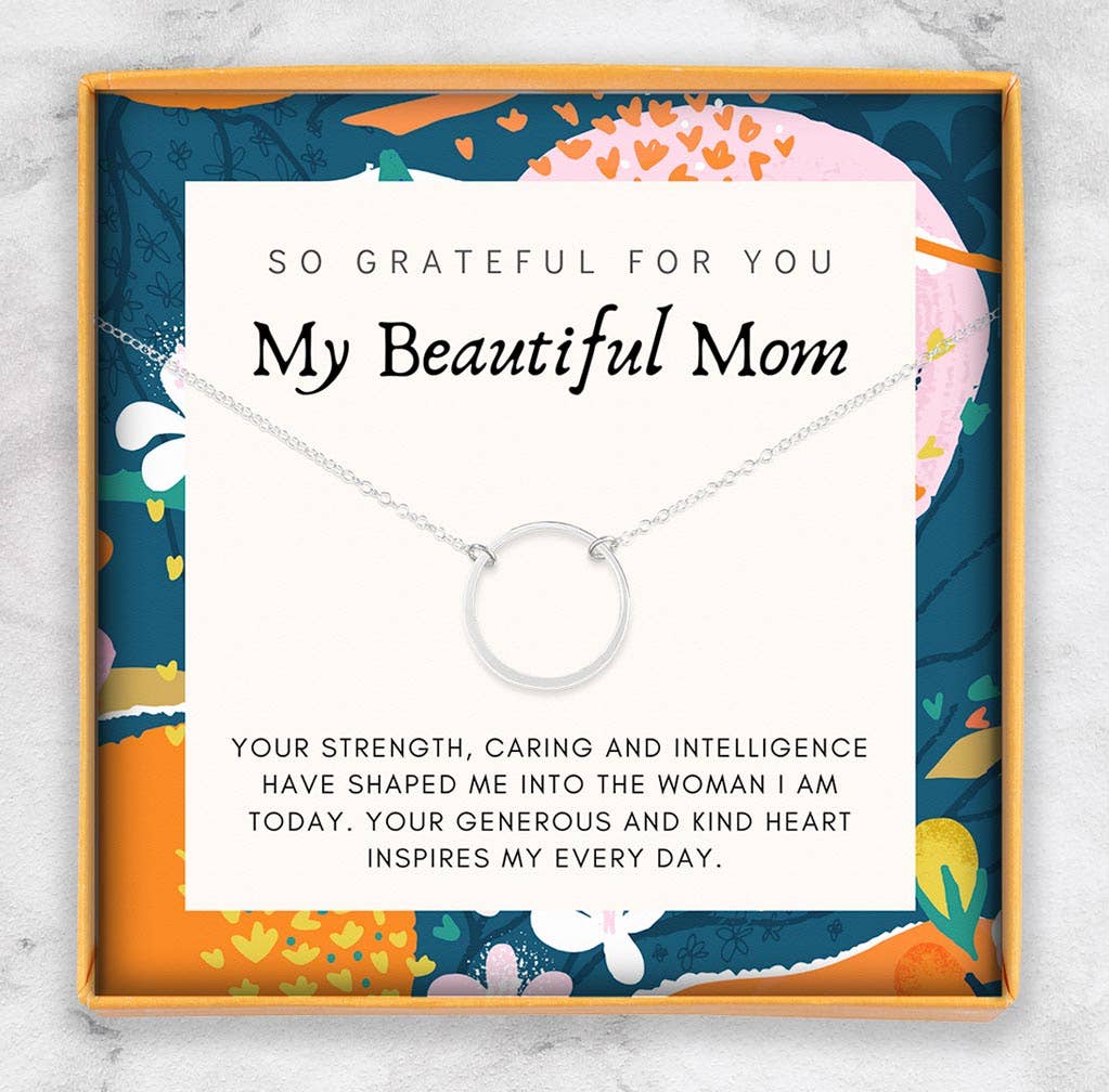 Mom Necklace | Mother's Day Pendant | Small Silver Circle