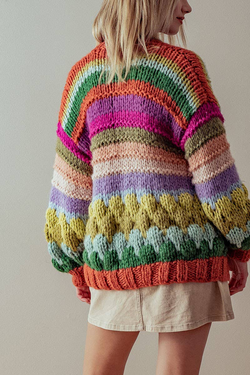 Chunky Knit Multi Color Sweater Knitting Pattern MULTICOLOR STRIPE