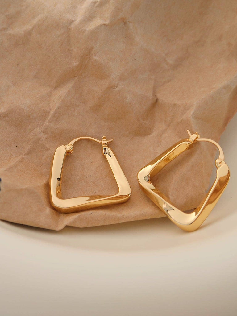 18k gold irregular hoop earring; rectangle drop earring