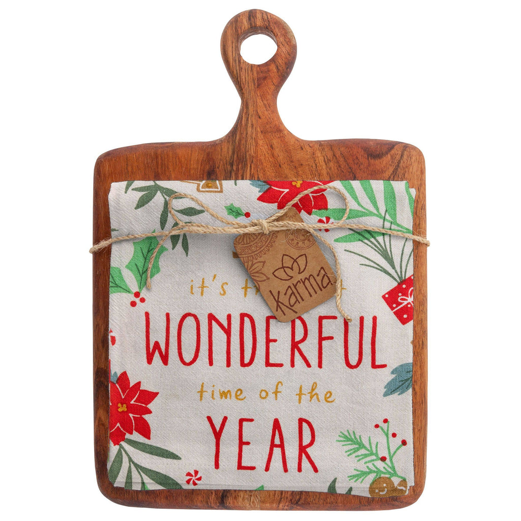 Holiday Cutting Board w/Tea Towel Most Wonderful Time